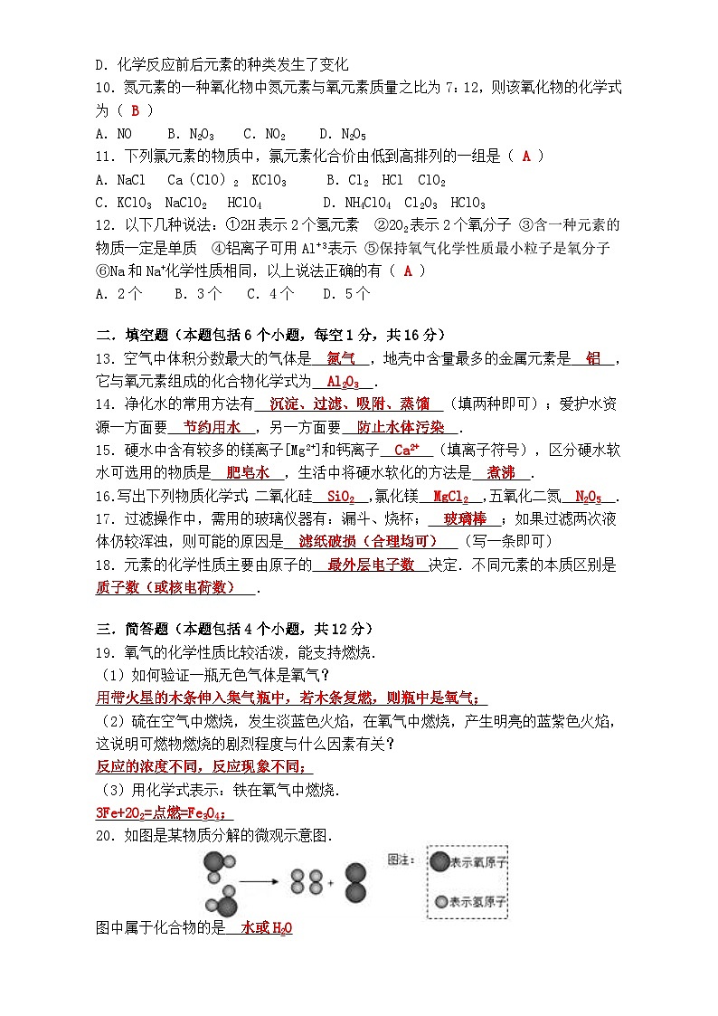 2024--2025学年九年级第一学期 【化学】期中摸底检测卷（含答案）第2页