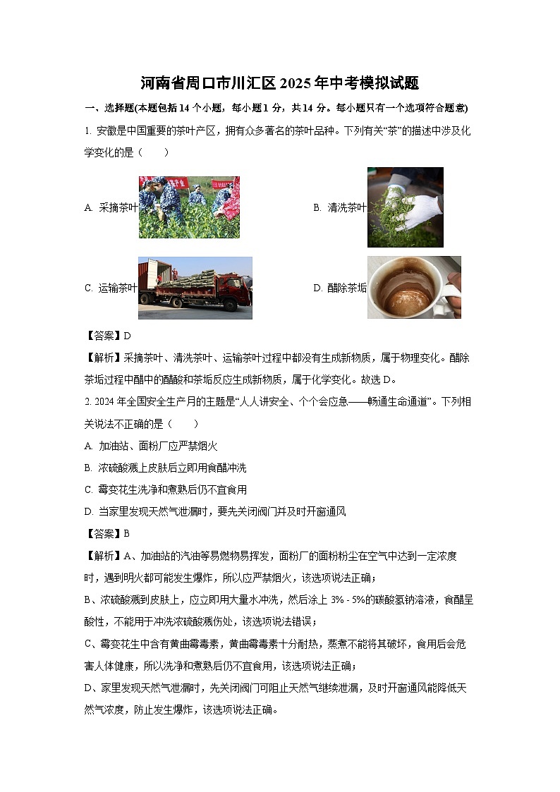 河南省周口市川汇区2025年中考模拟化学试卷（解析版）第1页