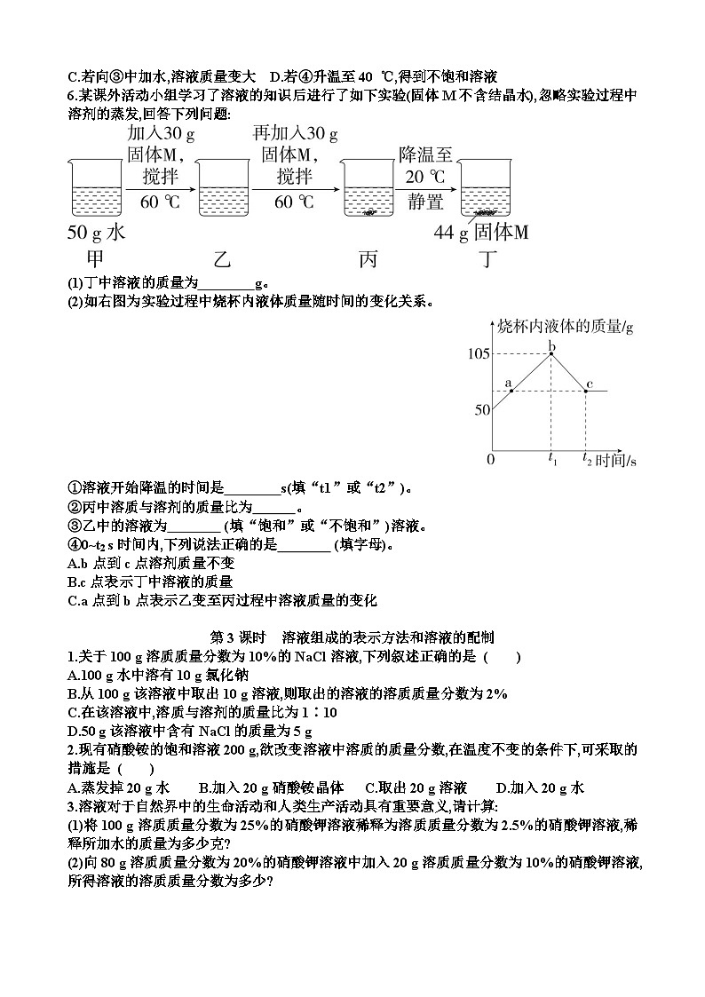 九年级化学第三单元探秘水世界第3节物质在水中的溶解练习试题以及答案（适合鲁教版）第3页
