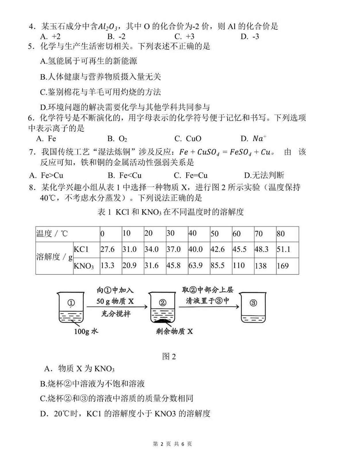 2025年西藏自治区中考化学真题（无答案）第2页
