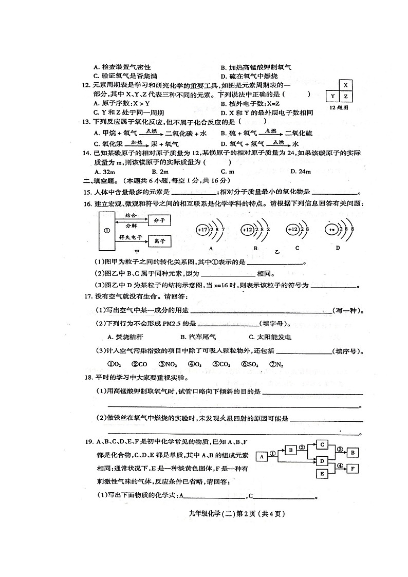 河南省周口市郸城县2024-2025学年九年级上学期10月月考（二）化学试卷第2页