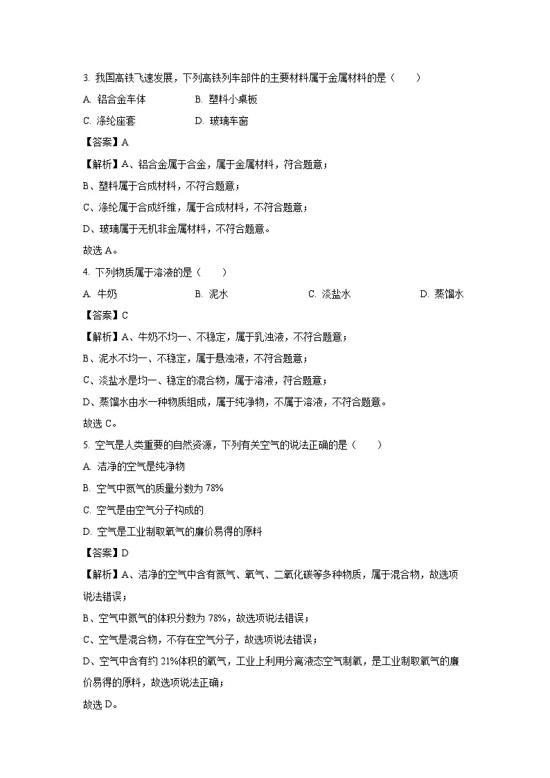 山东省青岛市城阳区2025年中考一模化学试题（解析版）第2页