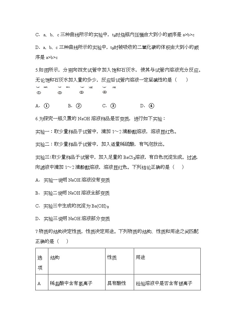 2.2碱及其性质随堂练习（含解析）-鲁教版五四制九年级全一册化学第2页