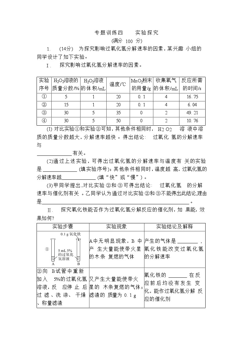 初中化学上册鲁教版  期末专题 实验探究专题练习附答案第1页