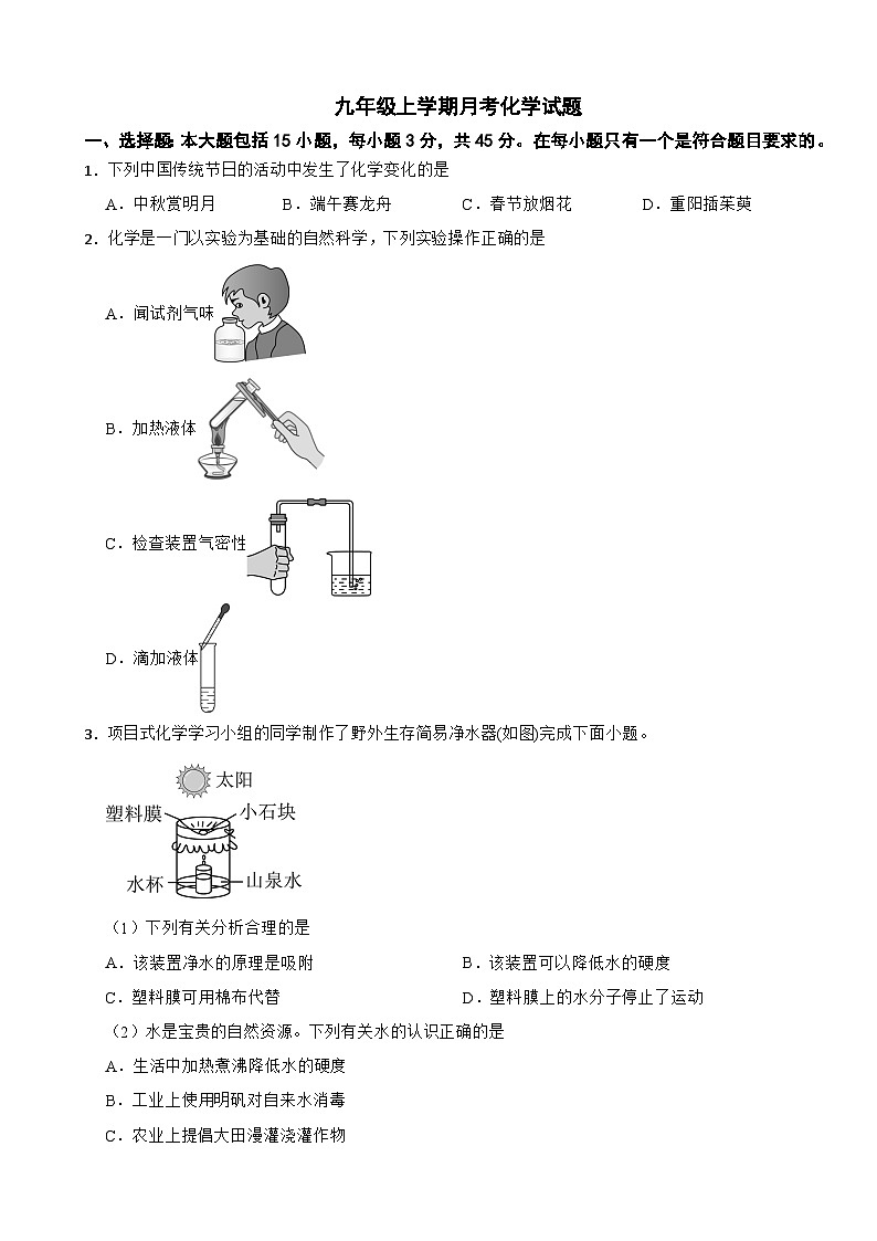 广东省阳江市2025年九年级上学期月考化学试题附答案第1页