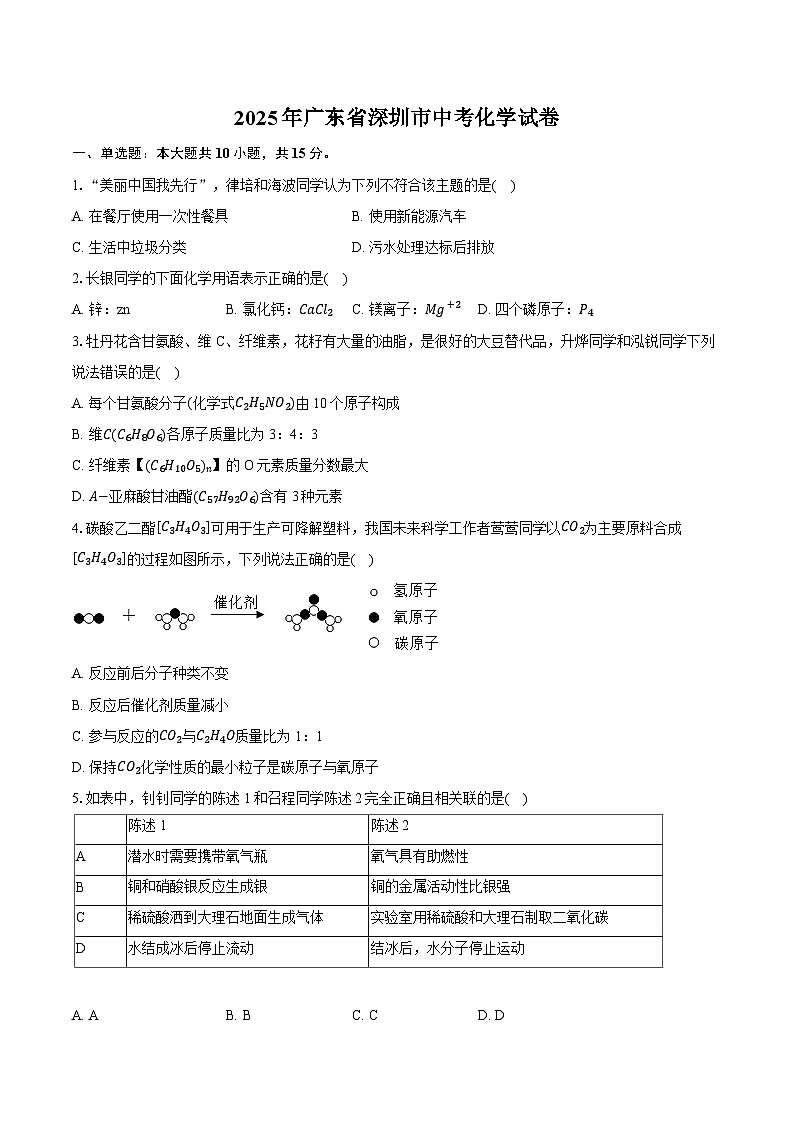 2025年广东省深圳市中考化学试卷（含详细答案解析）第1页