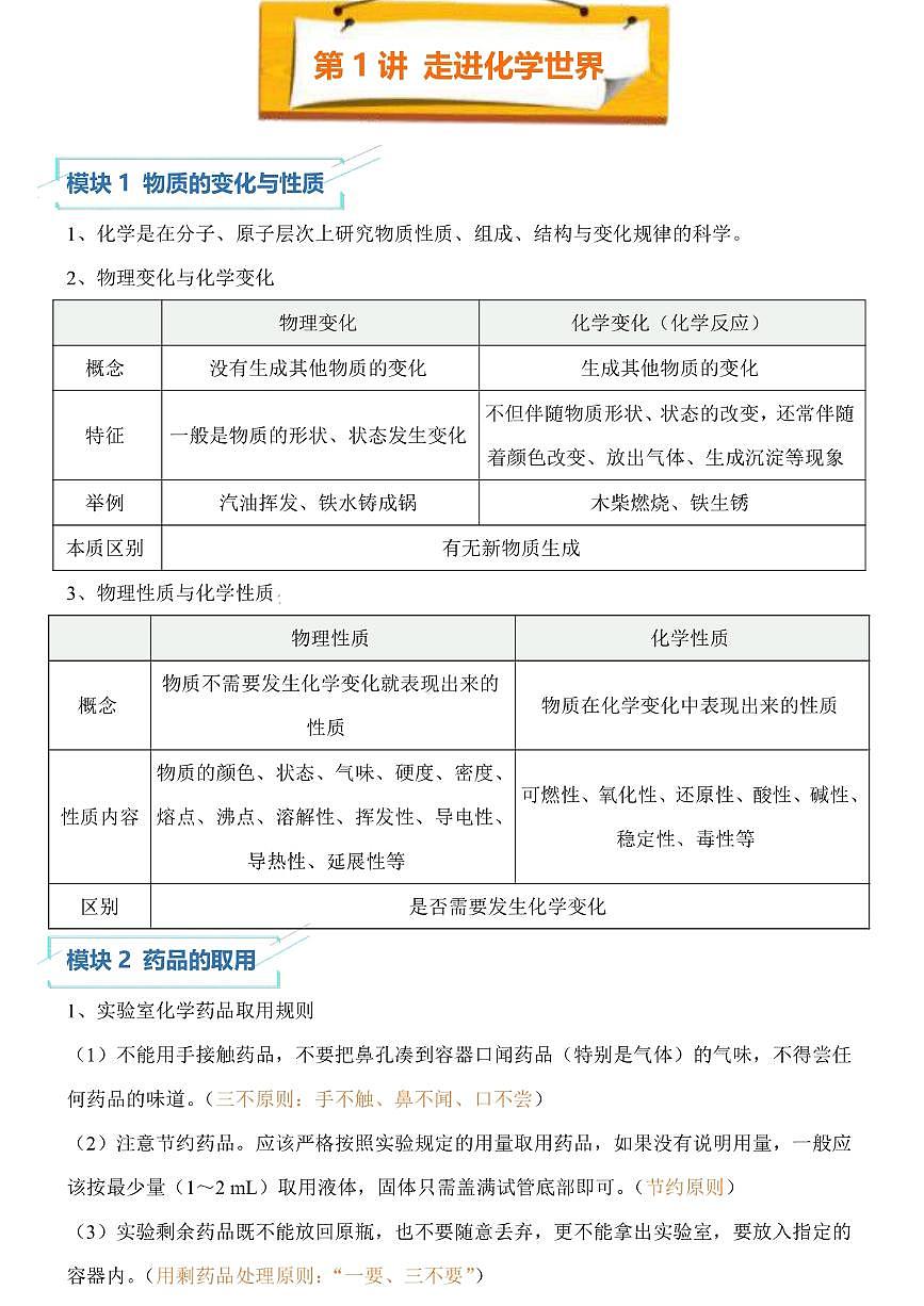 最新初中化学精华知识手册第1页