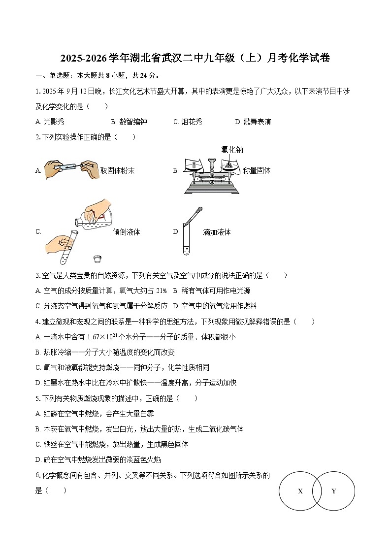 2025-2026学年湖北省武汉二中九年级（上）月考化学试卷-自定义类型第1页