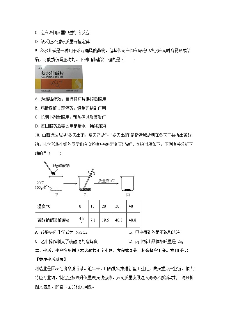 山西省临汾市侯马市部分学校2025年中考第三次模拟理综化学试卷（学生版）第3页