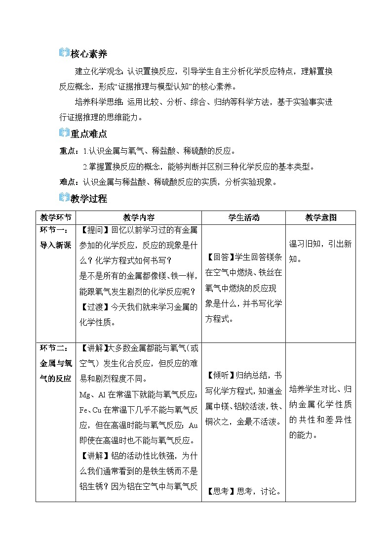 2026年春人教版九年级化学下册 课题2 金属的化学性质 教学设计第2页