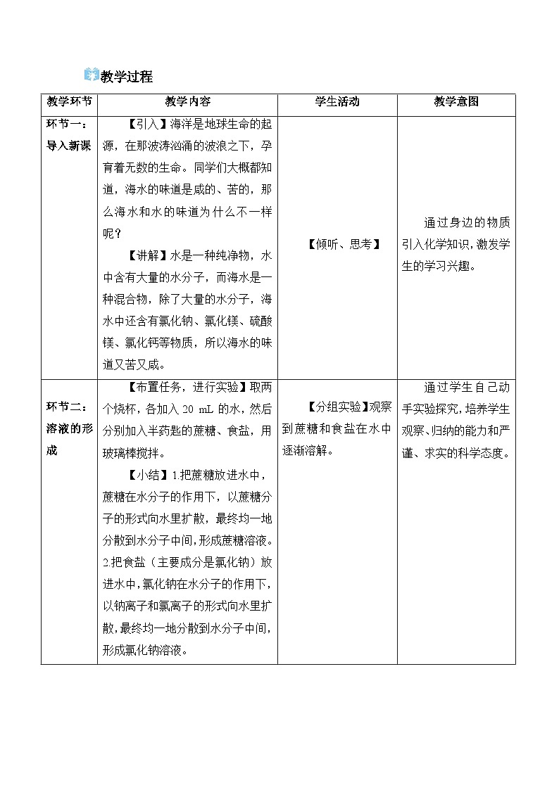 2026年春人教版九年级化学下册 课题1 溶液及其应用 教学设计第2页