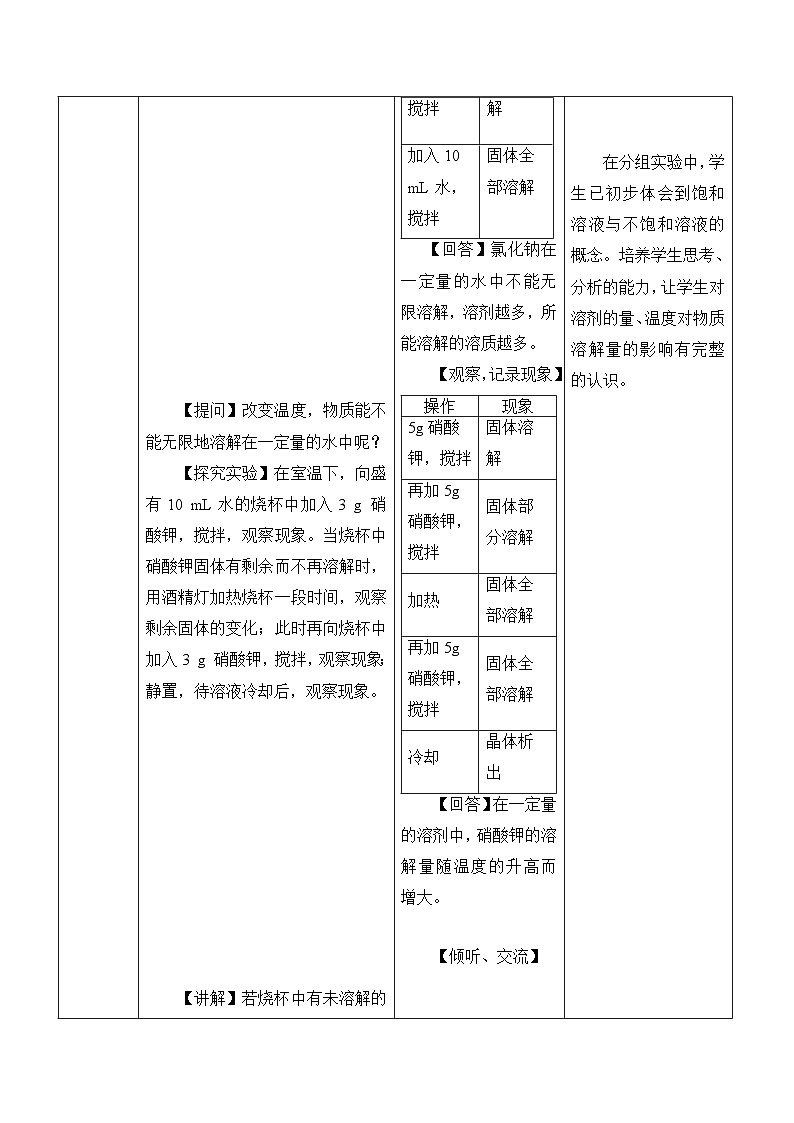 2026年春人教版九年级化学下册 课题2 溶解度 教学设计第3页