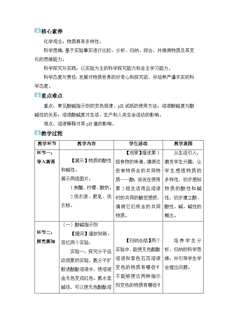 2026年春人教版九年级化学下册 课题1  溶液的酸碱性 教学设计第2页