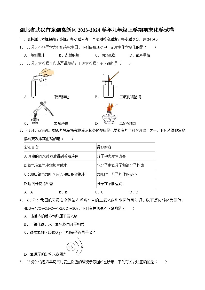 湖北省武汉市东湖高新区2023-2024学年九年级上学期期末化学试卷第1页