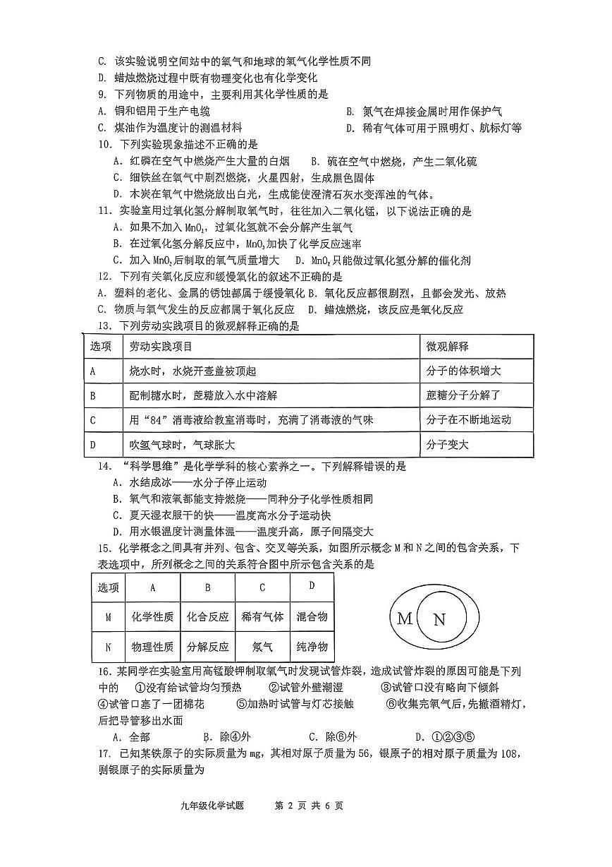 山东省日照市东港区曲阜师范大学附属实验学校2025-2026学年九年级上学期10月月考化学试题第2页