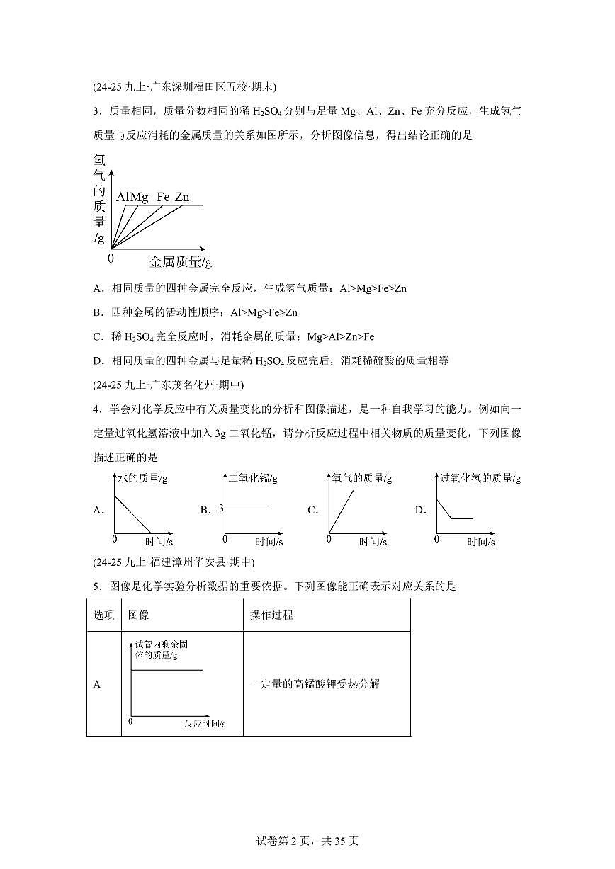 题型01图像分析题（期中真题）九年级化学上册人教版（含答案）第2页