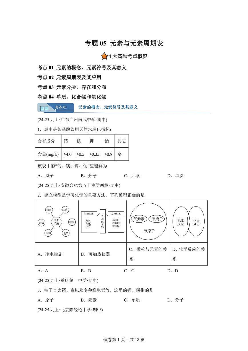 专题05元素与元素周期表（期中真题）九年级化学上册人教版（含答案）第1页