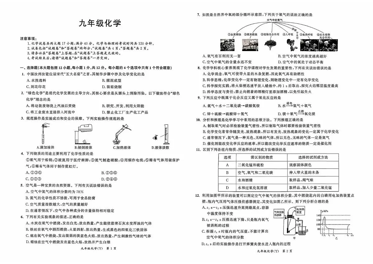 安徽省宿州市第一初级中学2025-2026学年九年级上学期第一次月考化学试卷第1页