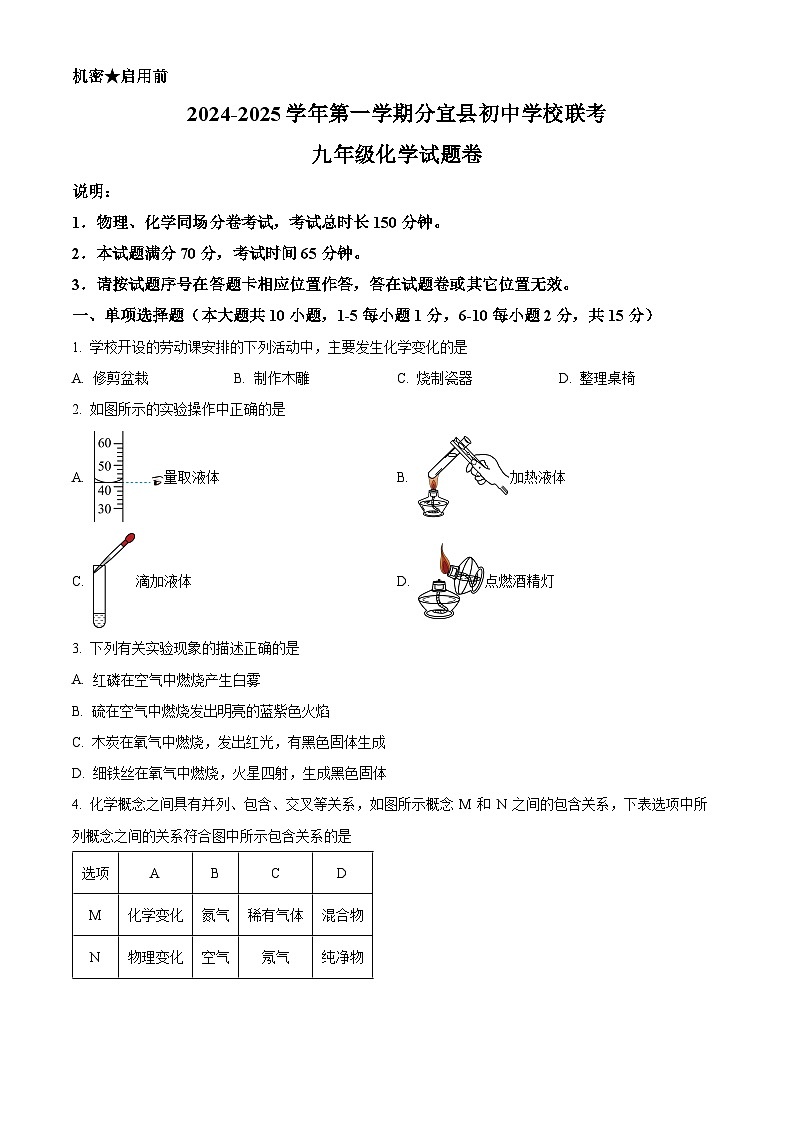 精品解析：江西省新余市分宜县初级中学校联考2024-2025学年九年级上学期期中化学试卷（原卷版）第1页