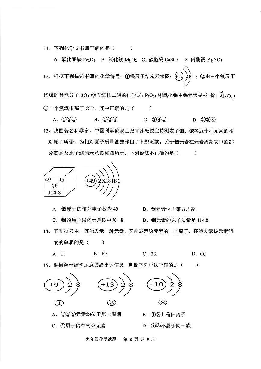 山东省聊城市经济开发区2025-2026学年九年级上学期第一次巩固练习化学试题（月考）第3页