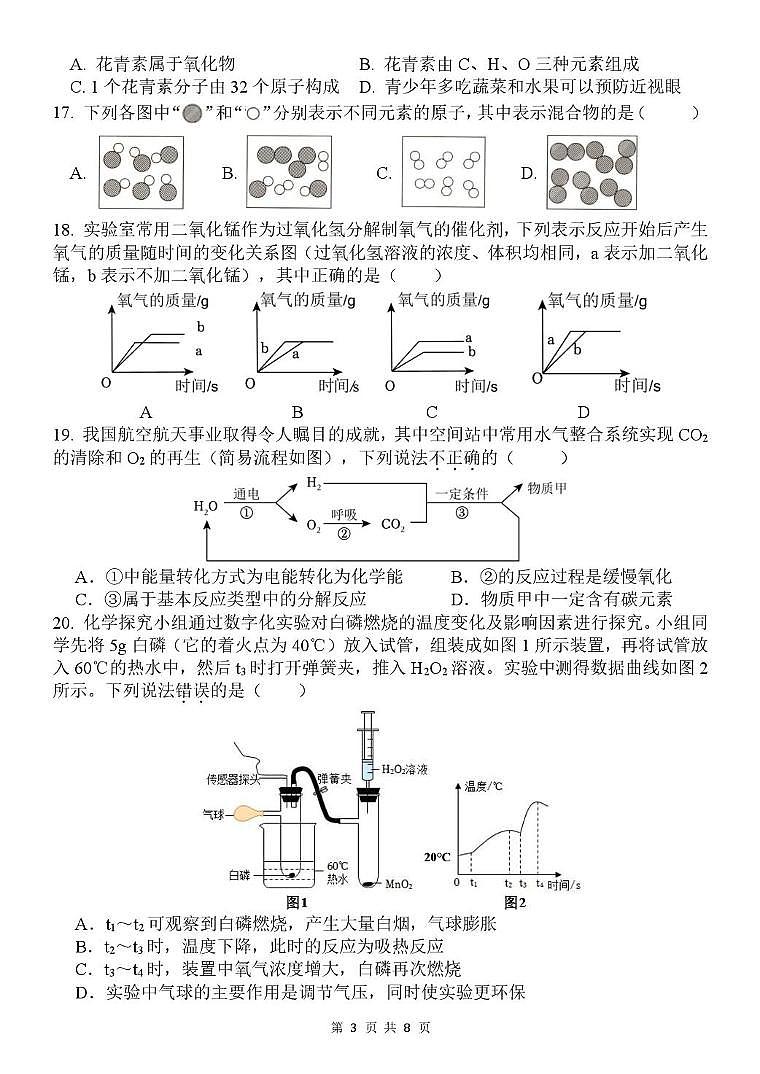 江苏省无锡市天一实验学校2024-2025学年九年级上学期11月期中考试化学试卷第3页
