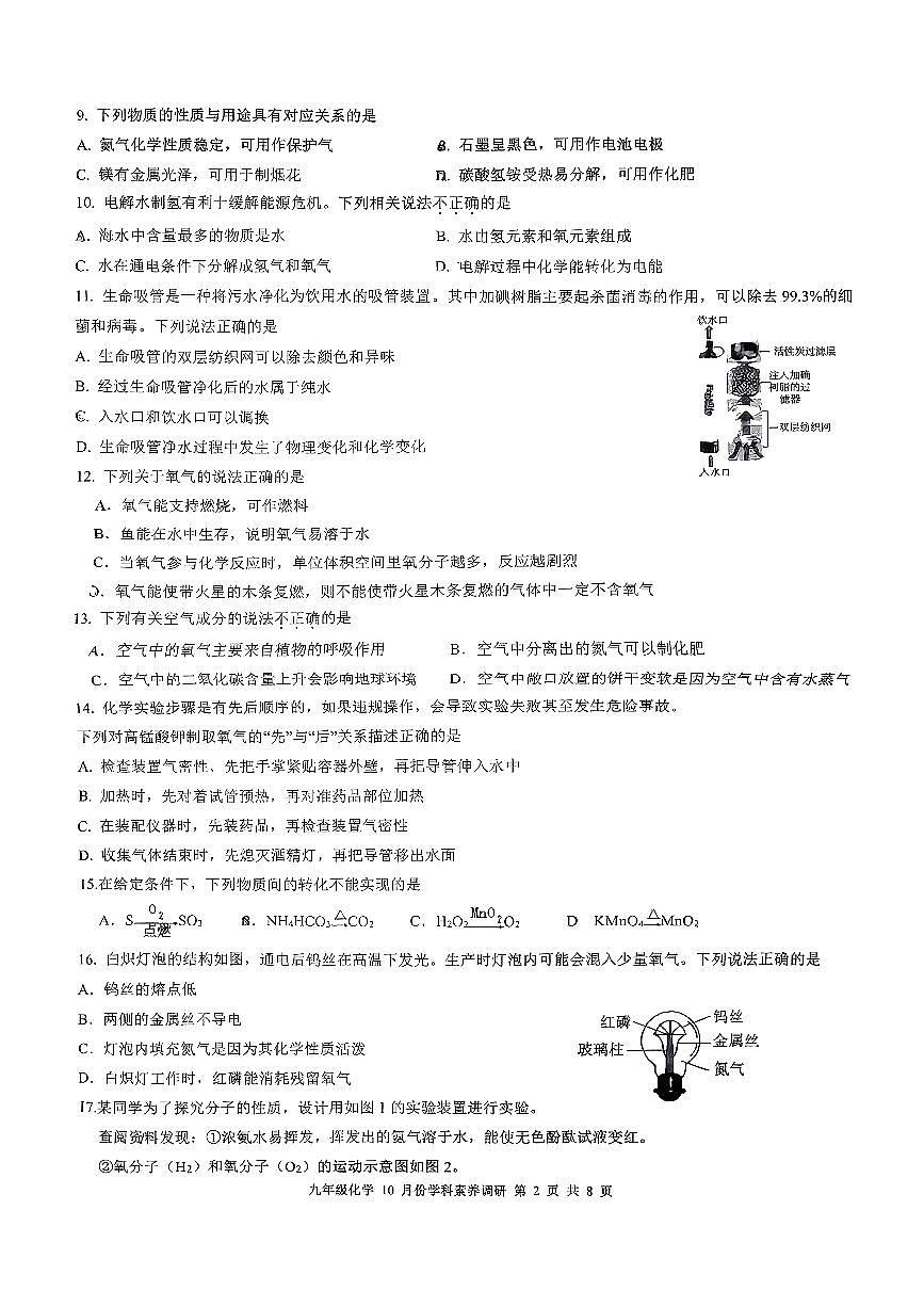 江苏省苏州市星惠学校2025-2026学年九年级上学期10月份学科+素养调研化学试题（月考）第2页