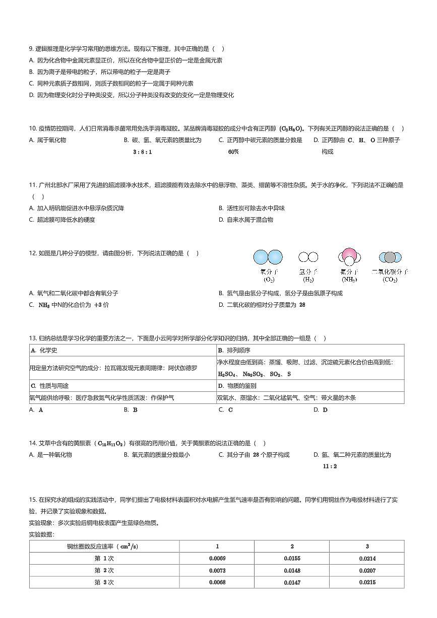 2024~2025学年江苏无锡锡山区江苏省天一学校初二下学期月考化学试卷（少年班）阶段练习（有答案解析）第2页