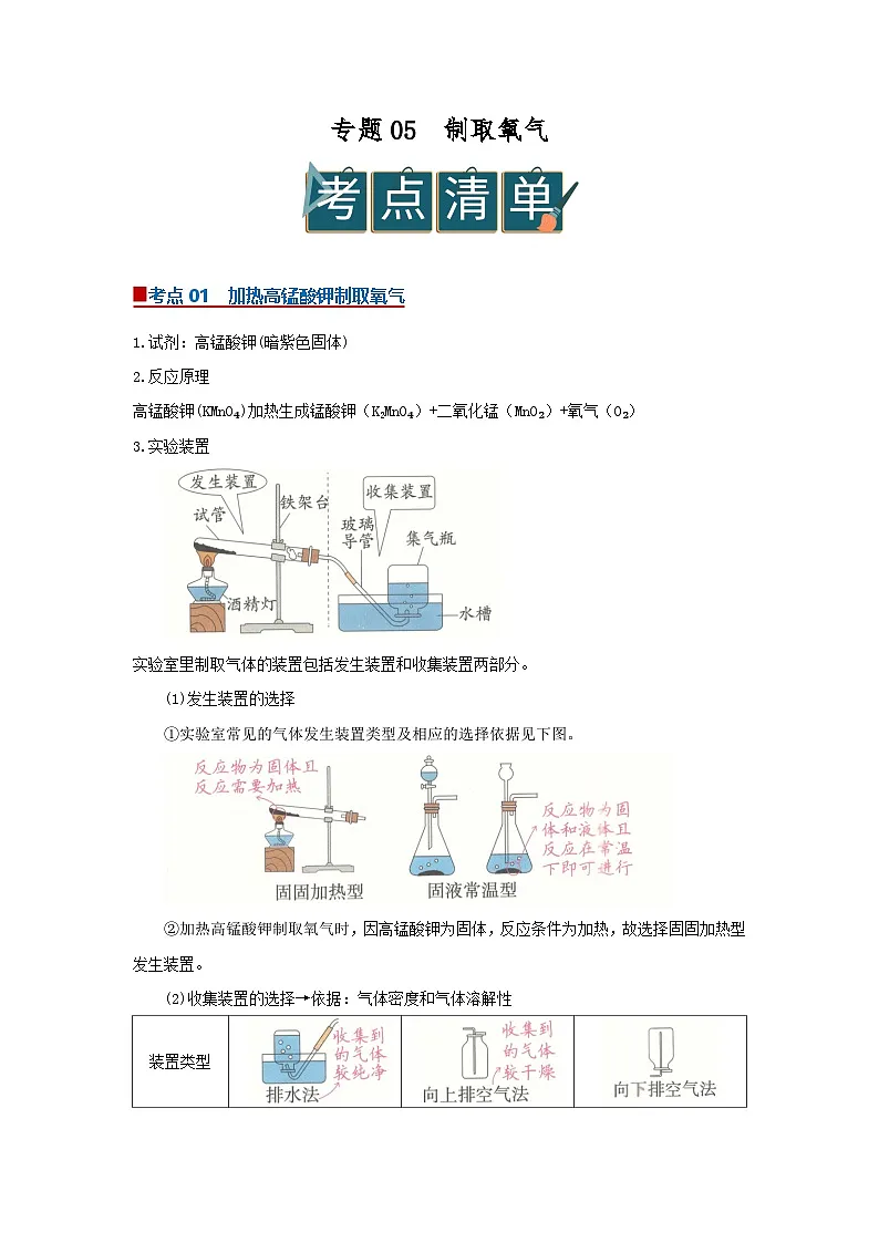 专题05 制取氧气（word）2025-2026学年九上化学人教版2024期中复习学案知识点+习题（解析版 ）第1页