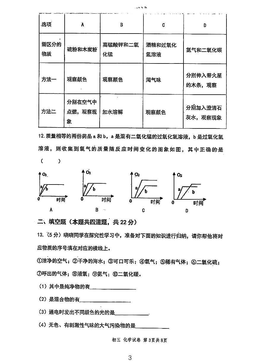 黑龙江省绥化市绥棱县第五中学2025-2026学年八年级上学期10月期中化学试题第3页