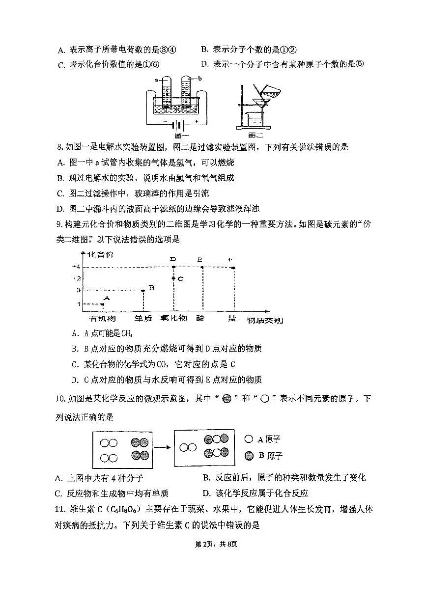扫描件_2024年九年级第一次联考化学试卷第2页
