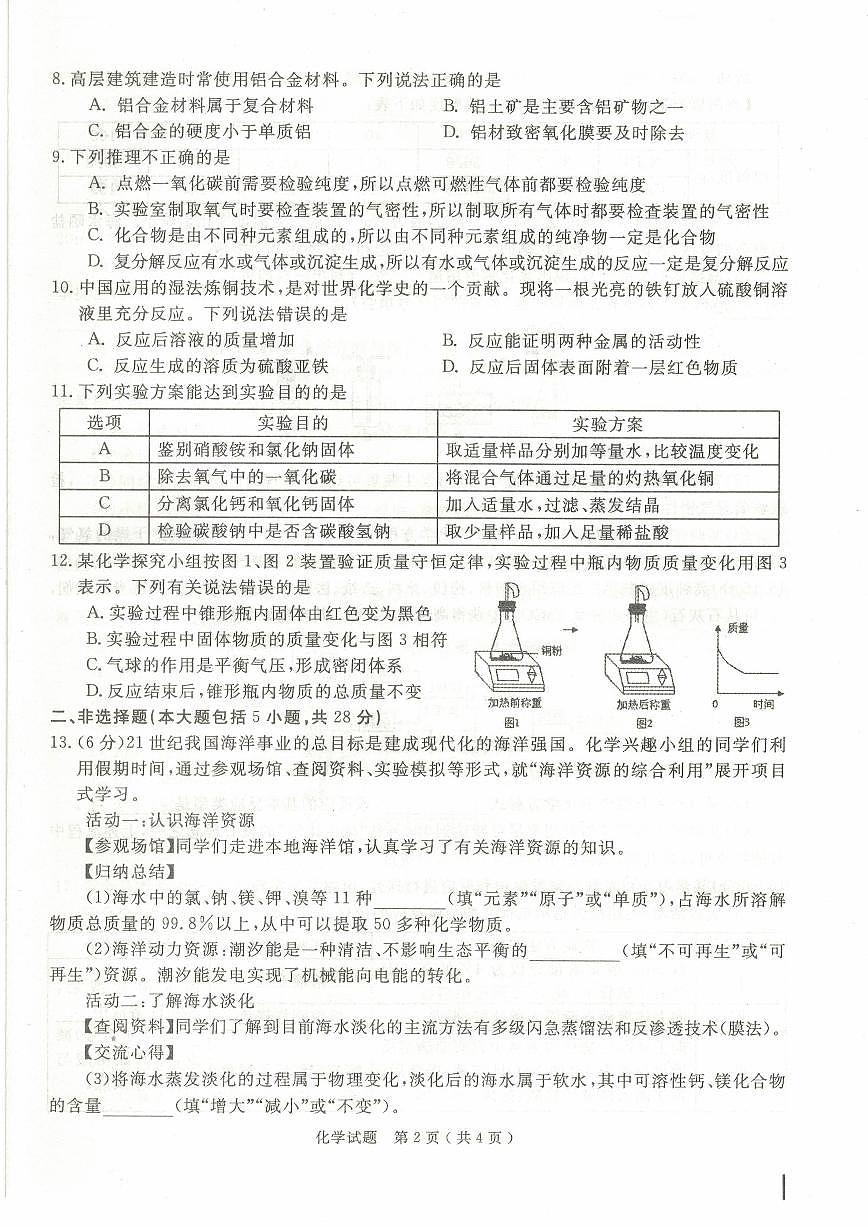 2025年安徽省合肥市庐江县中考一模化学试题第2页