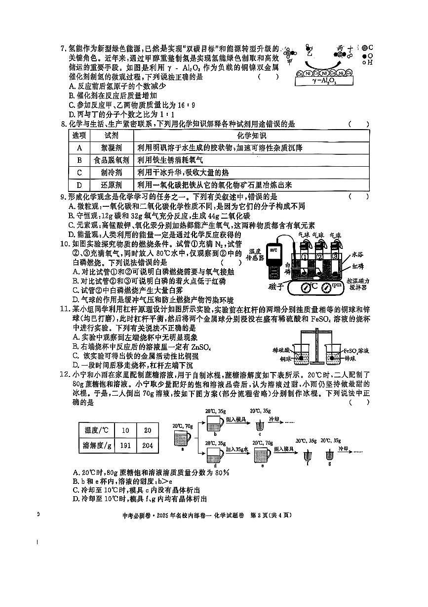 2025年安徽中考模拟必刷卷（名校内部卷）化学试卷第2页