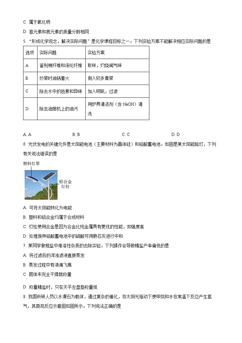 2024年安徽省合肥市瑶海区中考三模化学试题（原卷版）-A4第2页