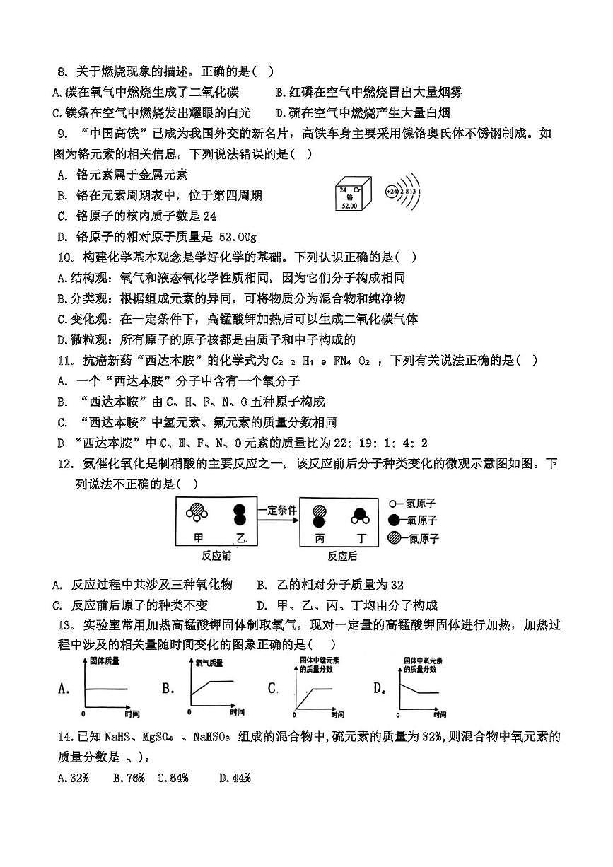 河南省安阳市第十中学2024-2025学年九年级上学期期中考试化学试卷第2页