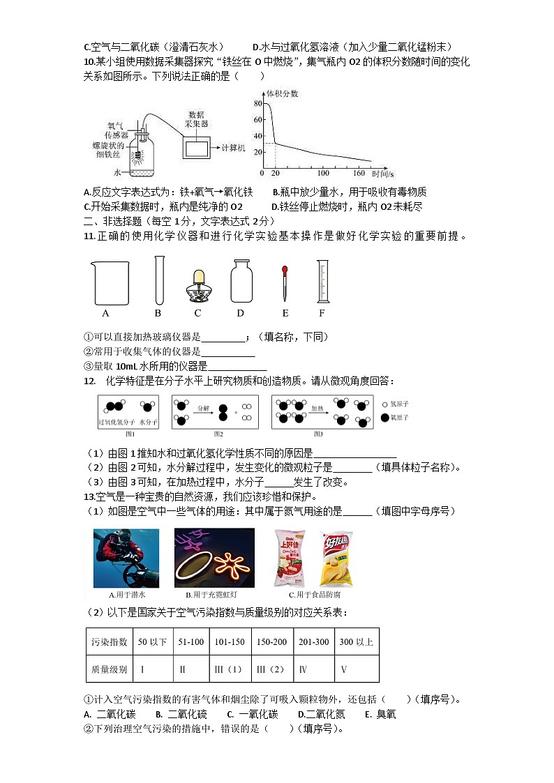 吉林省白山市抚松县第十中学2025—2026学年度第一学期第一次月考  九年级化学试卷（含答题卡、答案）第2页