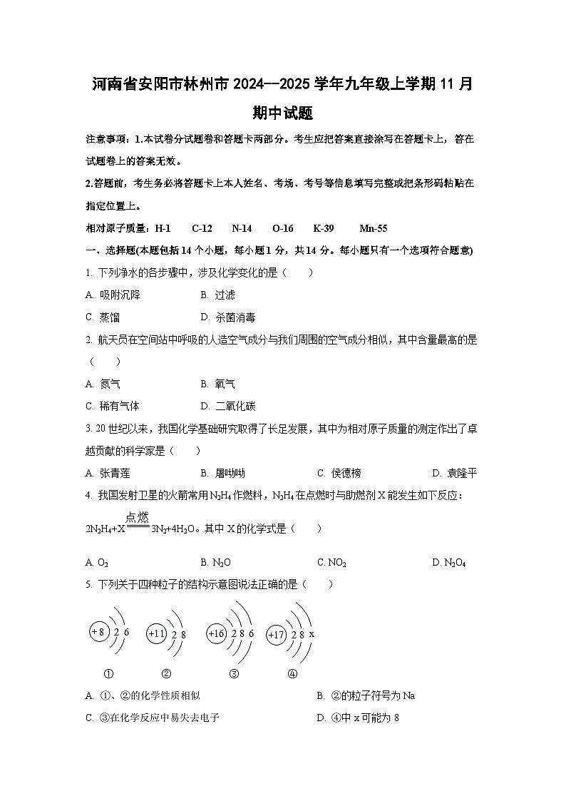 2024~~2025学年河南省安阳市林州市九年级（上）11月期中化学试题（学生版）第1页
