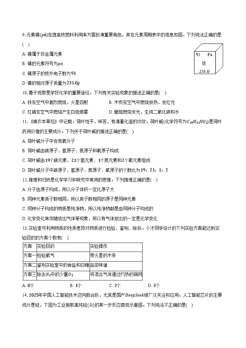 2025-2026学年重庆市育才中学九年级（上）10月月考化学试卷（含答案）第2页