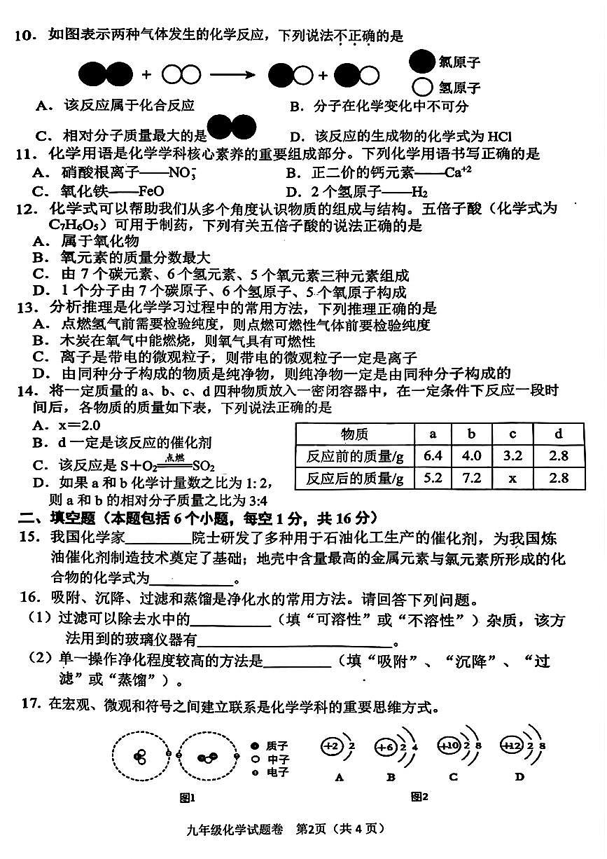 南阳市2024-2025学年九年级上学期期中化学试题及参考答案第2页