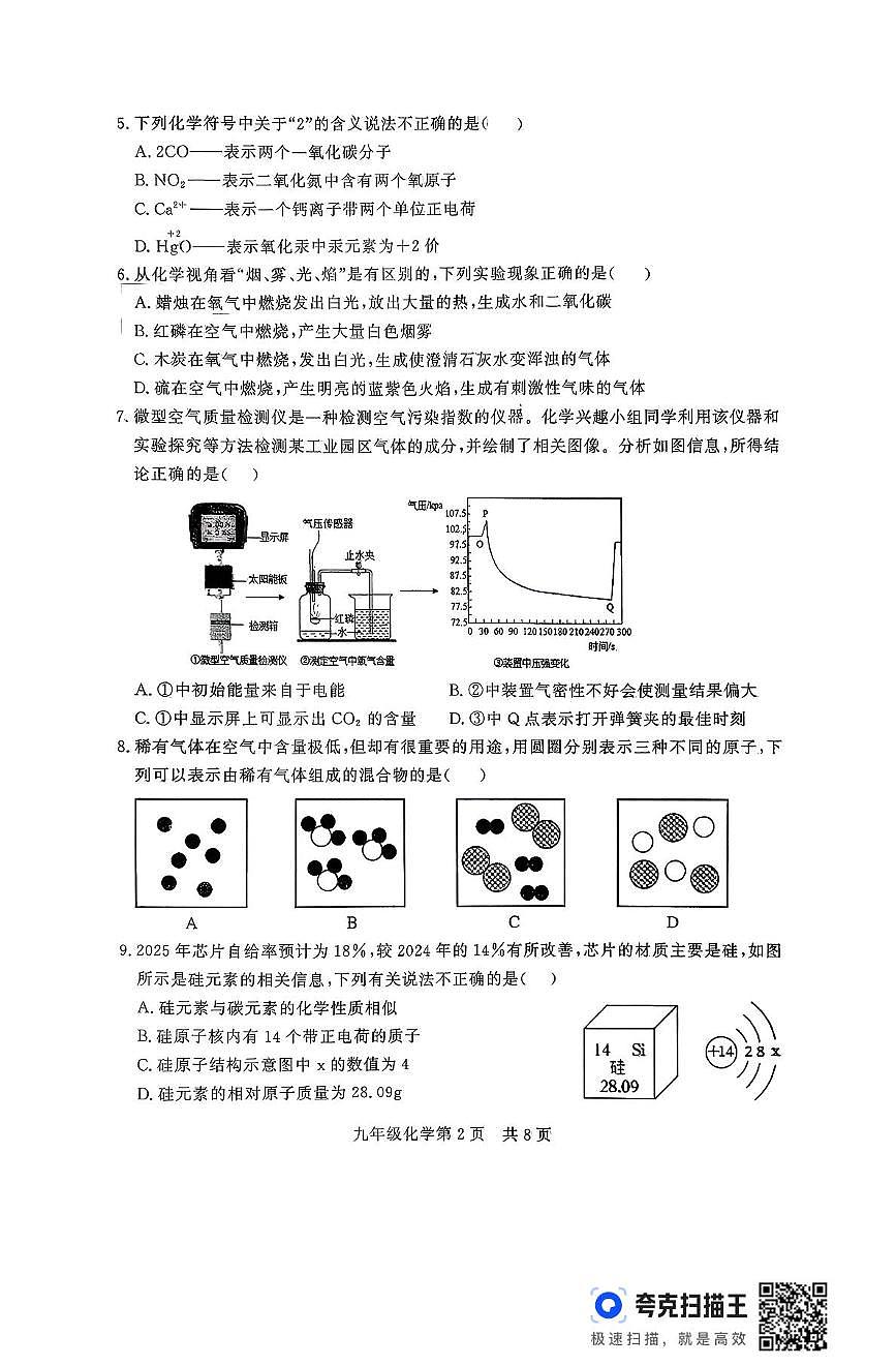 山东省德州市禹城市2025-2026学年九年级上学期期中考试化学试题第2页