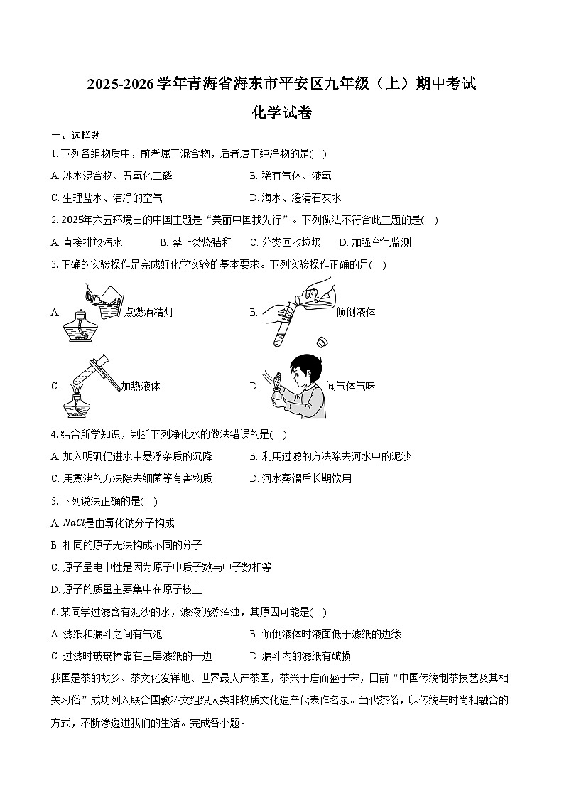 2025-2026学年青海省海东市平安区九年级（上）期中化学试卷（含答案）第1页