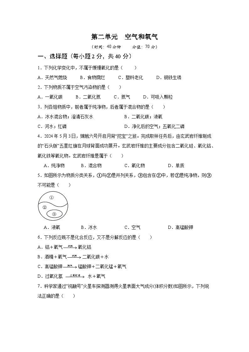 人教版2024九年级化学上册 第二单元 空气和氧气 单元测试卷（含答案）第1页