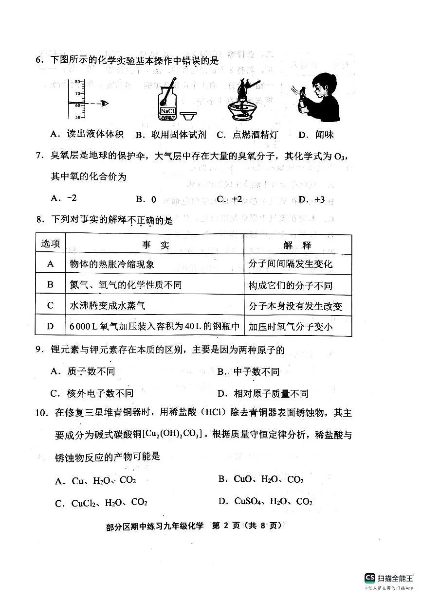 天津市部分区2025-2026学年九年级上学期期中练习化学试题第2页