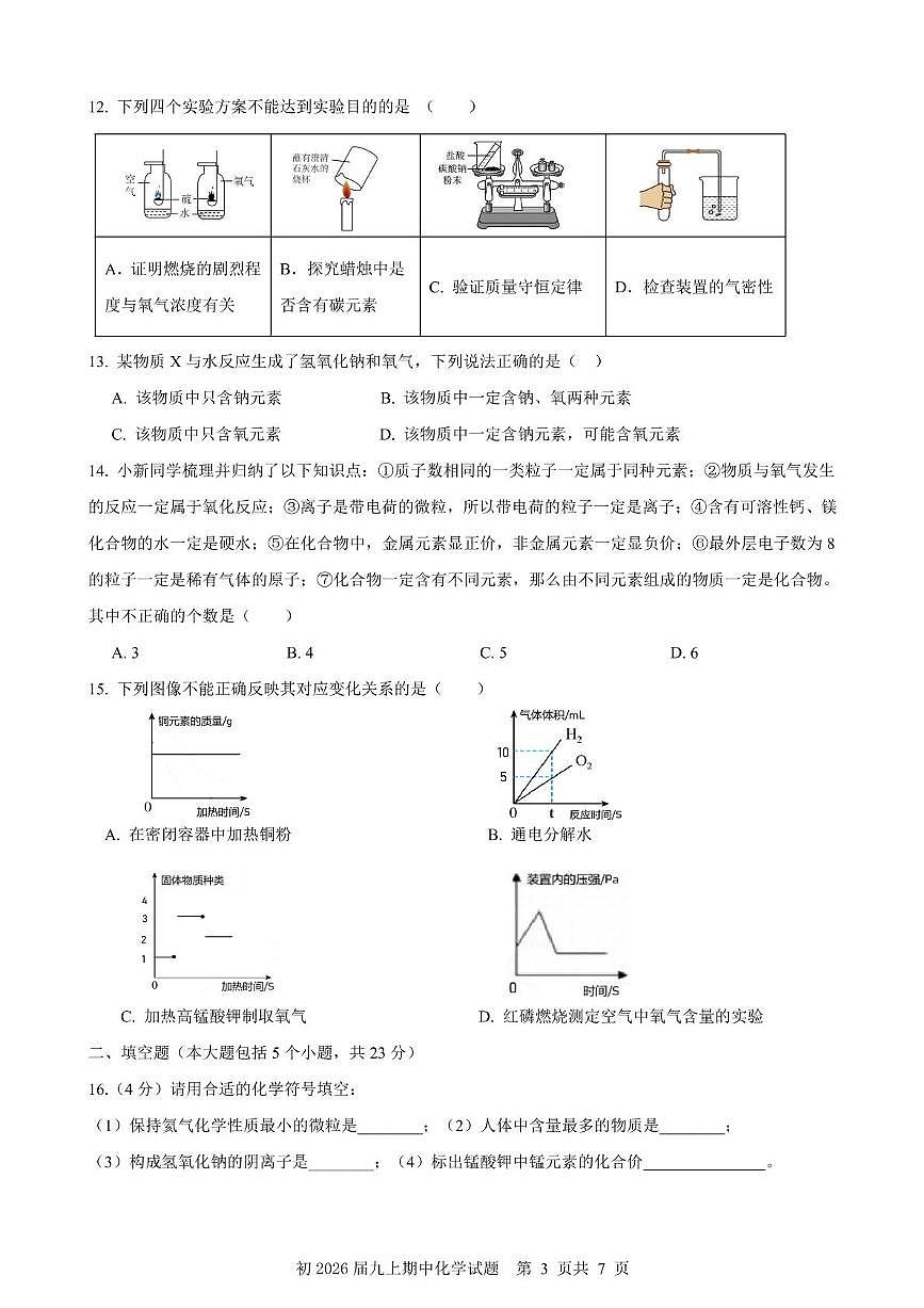 重庆市南开中学教共体学校2025-2026学年九年级上学期期中考试化学试题第3页