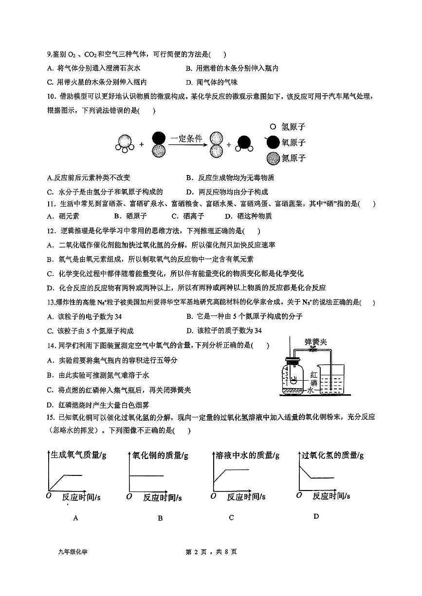 安徽省安庆市外国语学校2025-2026学年九年级上学期11月期中考试化学试题第2页