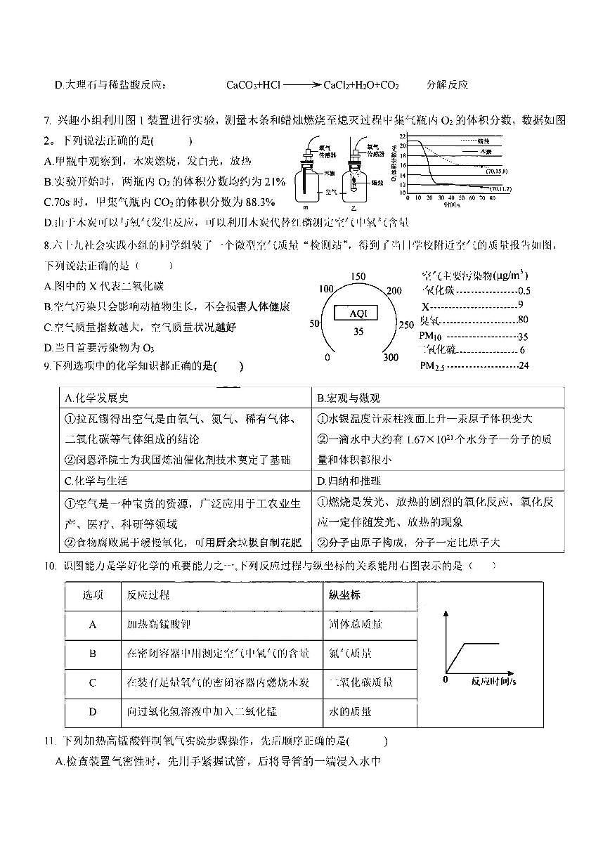 2025年哈尔滨市69中学八年级（上）期中化学试题及答案第2页