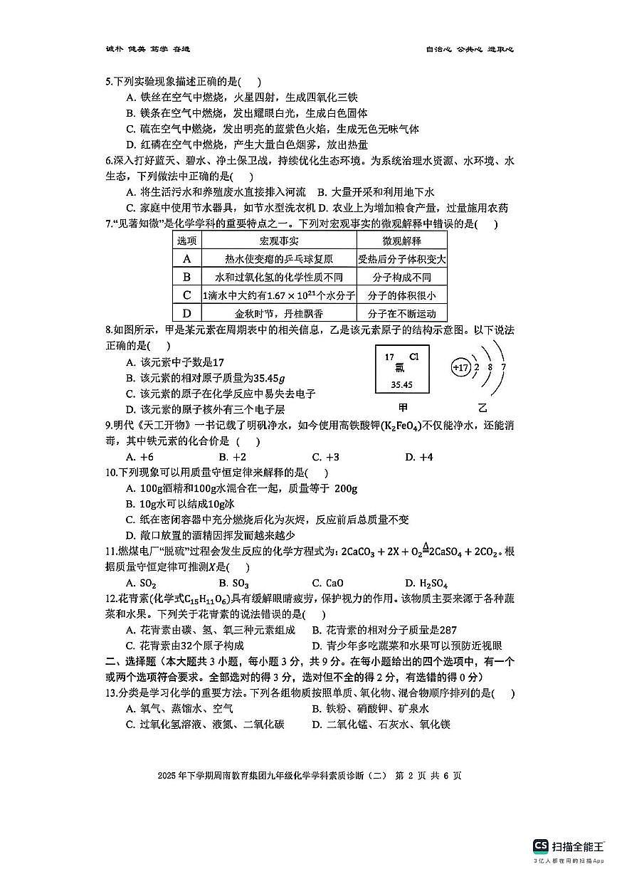 湖南省长沙市周南教育集团2025-2026学年九年级上学期期中考试化学试题第2页