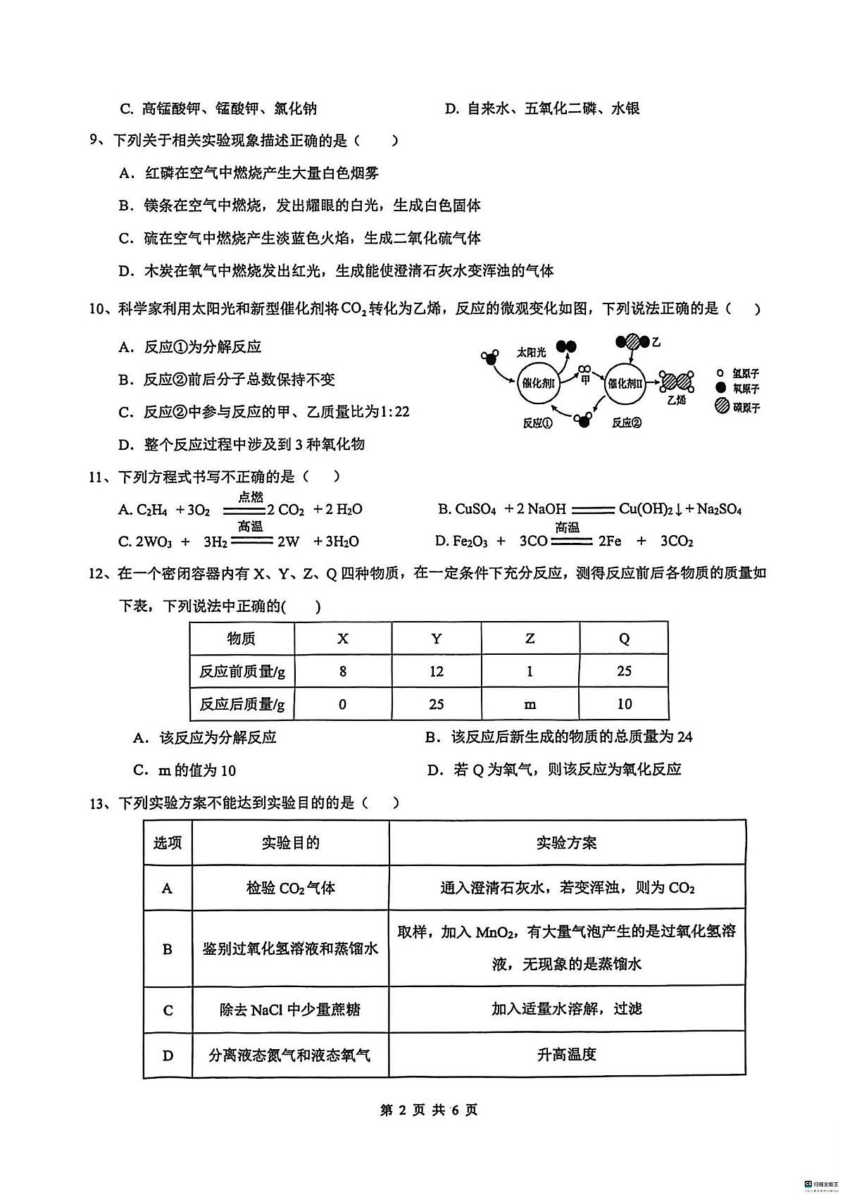 重庆市杨家坪中学2025-2026学年九年级上学期期中考试化学试卷第2页