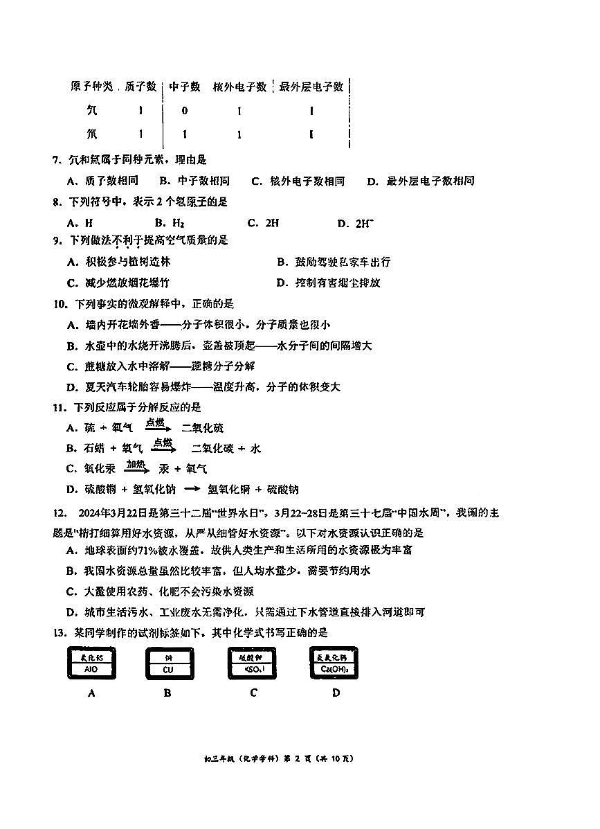 2025北京中关村中学初三（上）期中化学试卷第2页