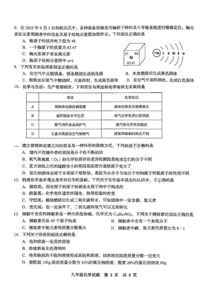 山东省青岛市平度市2025-2026学年九年级上学期期中考试化学试题第2页