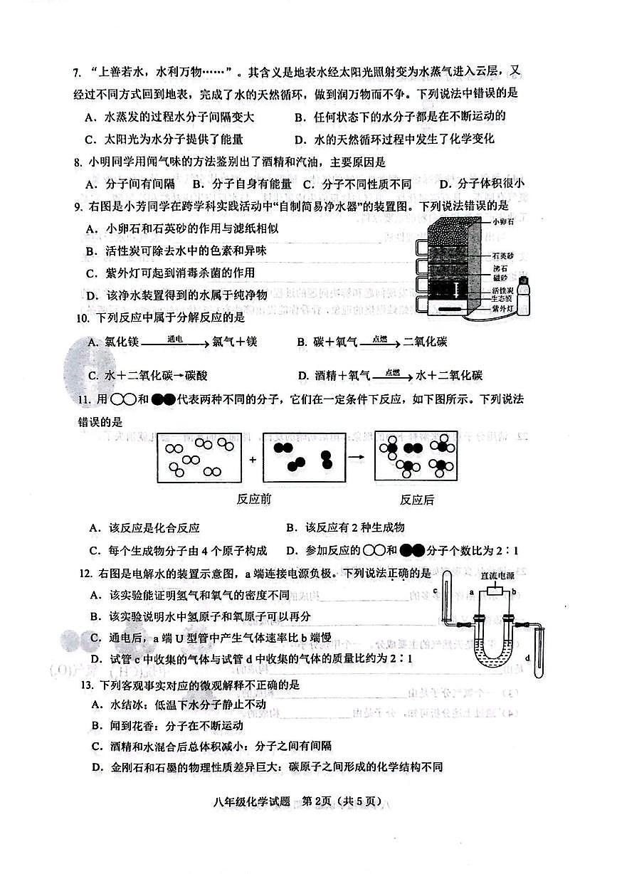 山东省淄博市高青县2025-2026学年八年级上学期期中考试化学试题第2页